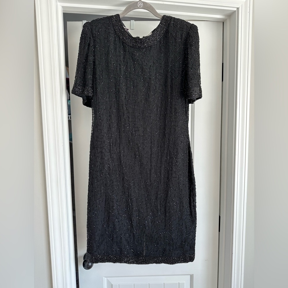 Vintage L Laurence Kazar New York Black Beaded Dress‎